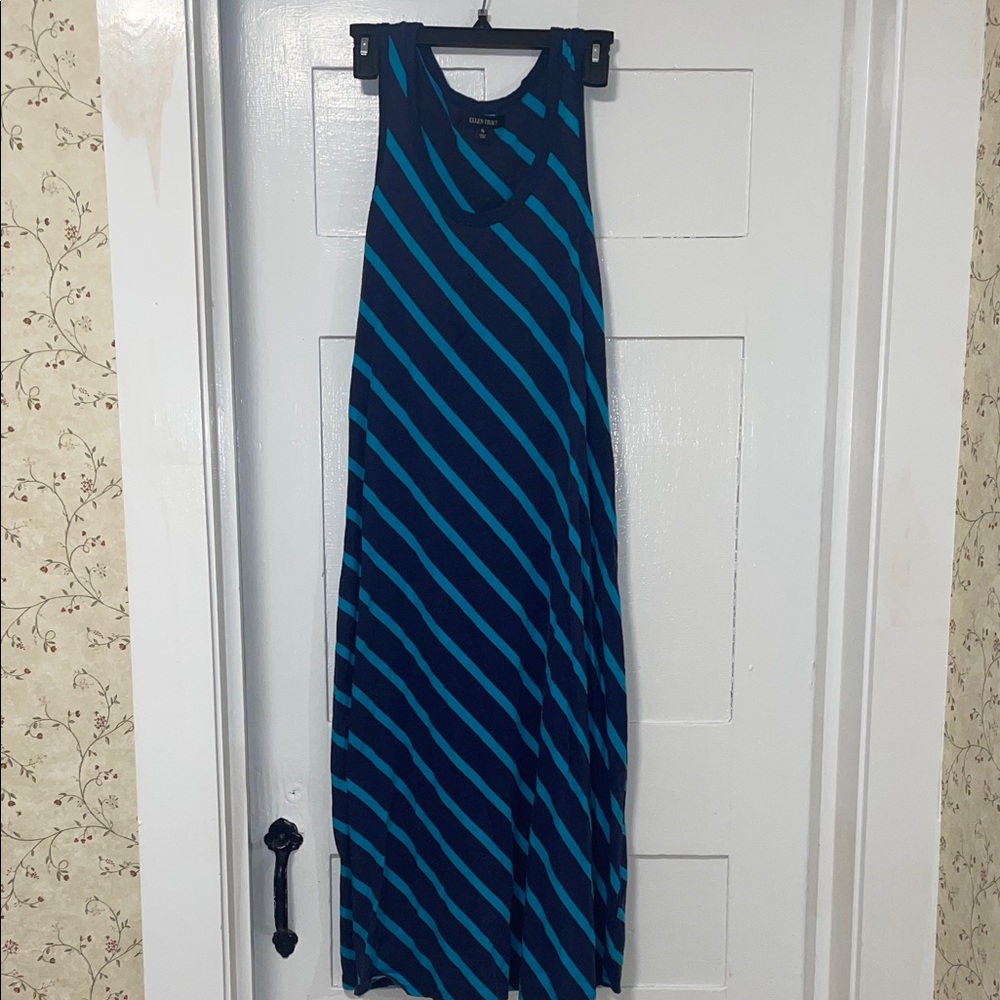 Ellen Tracy Blue and Navy Striped Maxi Dress